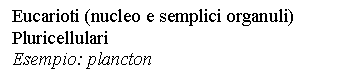 Text Box: Eucarioti (nucleo e semplici organuli)
Pluricellulari
Esempio: cton
