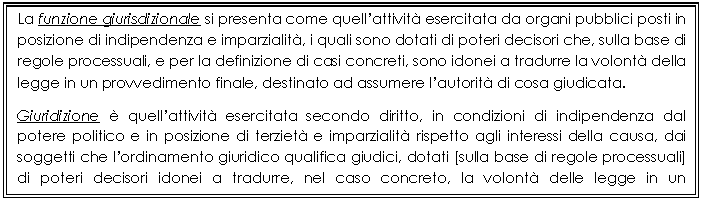 Text Box: La funzione giurisdizionale si presenta come quell'attivit esercitata da organi pubblici posti in posizione di in<a href=