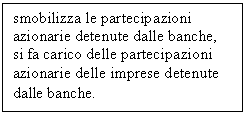 Text Box: smobilizza le partecipazioni azionarie detenute dalle banche, si fa carico delle partecipazioni azionarie delle imprese detenute dalle banche. 