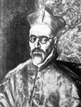 Il cardinale inquisitore Nino de Guevara rafurato con un  paio di occhiali fissati con una cordicella