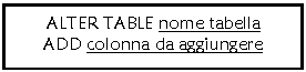 Text Box: ALTER TABLE nome tabella 
ADD colonna da aggiungere

