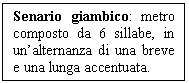 Text Box: Senario giambico: metro composto da 6 sillabe, in un'alternanza di una breve e una lunga accentuata.