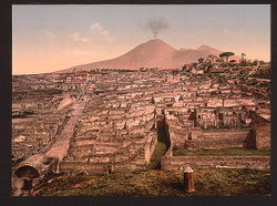 Stampa del Vesuvio visto da Pompei - 1900